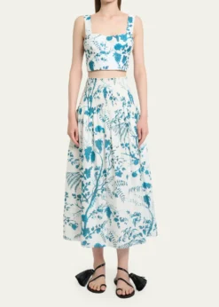ErdemFloral-Print Cotton-Linen Bra Top