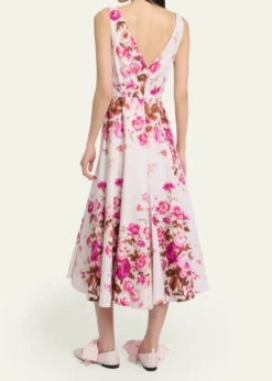 ErdemFloral Print Cotton Sleeveless V-Neck Midi Dress