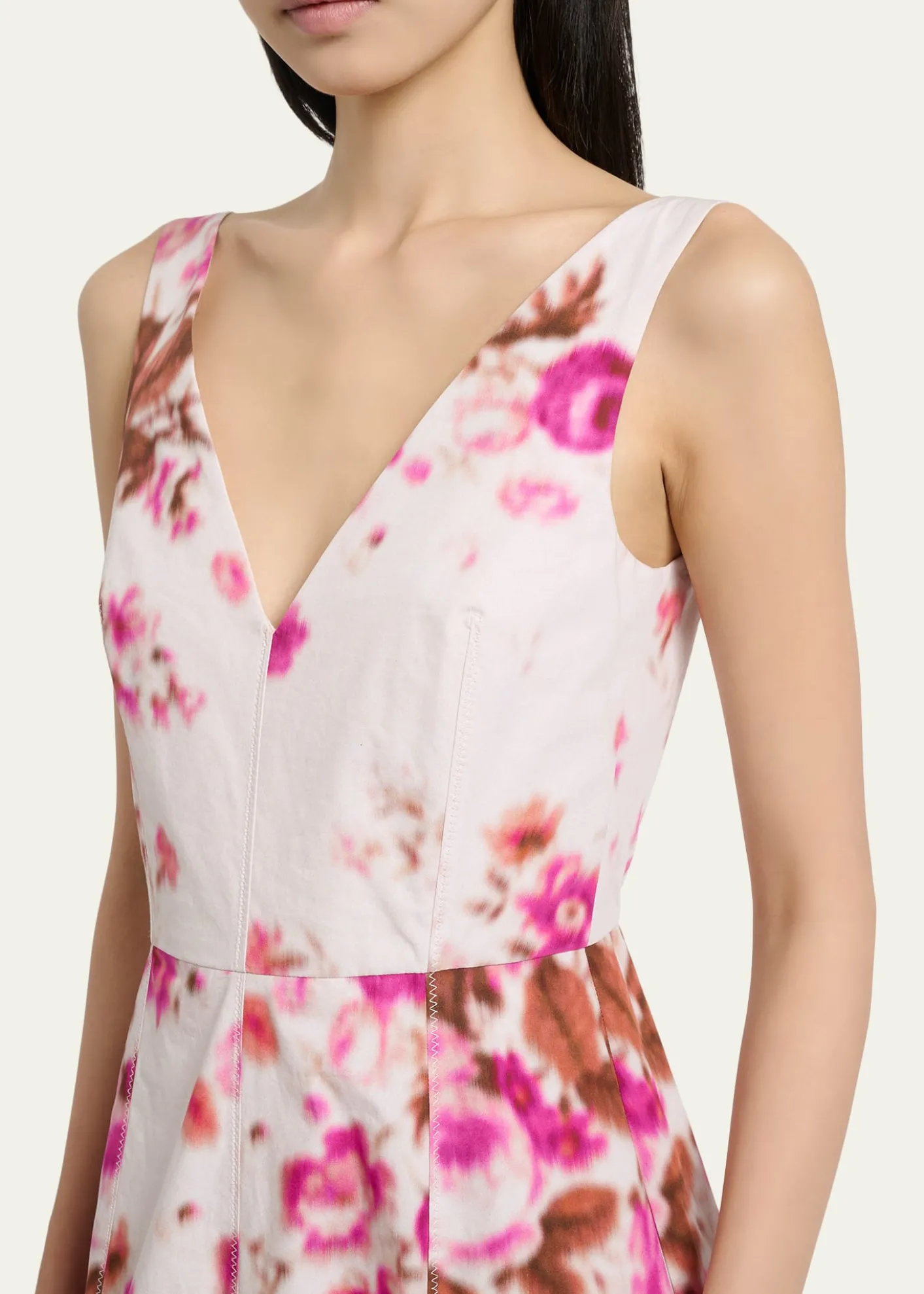 ErdemFloral Print Cotton Sleeveless V-Neck Midi Dress