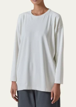 EskandarCotton Jersey Long Sleeve Smaller Round Neck Top - Long Length
