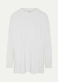 EskandarCotton Jersey Long Sleeve Smaller Round Neck Top - Long Length