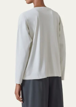 EskandarCotton Jersey Long Sleeve Smaller Round Neck Top - Mid Length