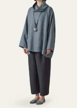 EskandarHeavyweight Delave Linen Angle-To-Front Monks Top - Long Length