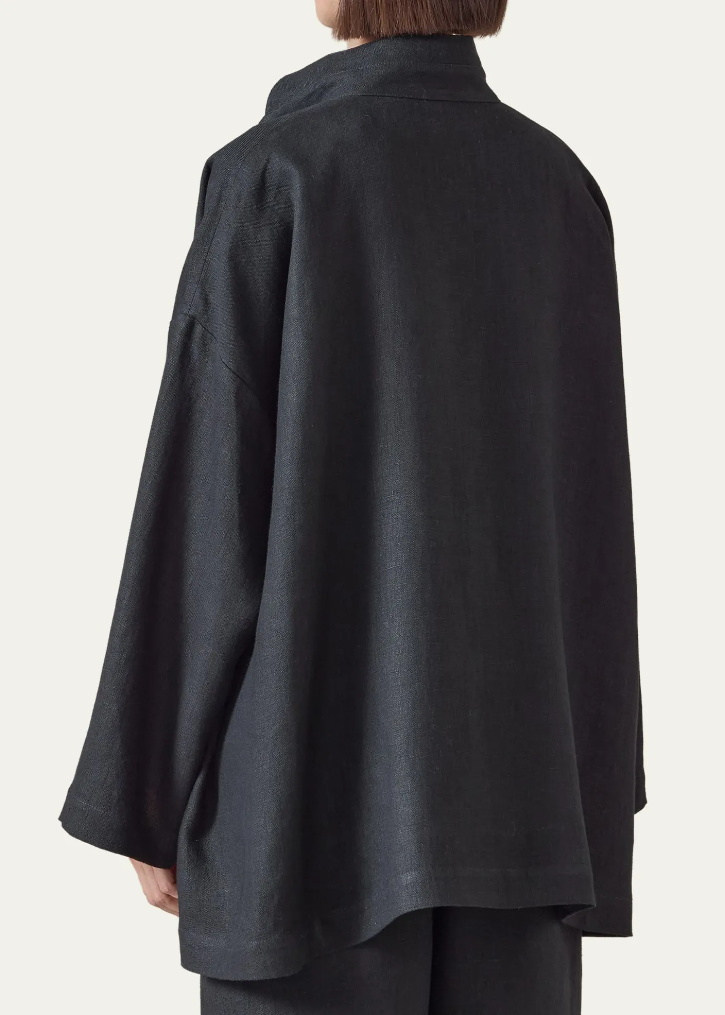EskandarHeavyweight Linen Angle-To-Front Double Stand Collar Jacket - Long Length