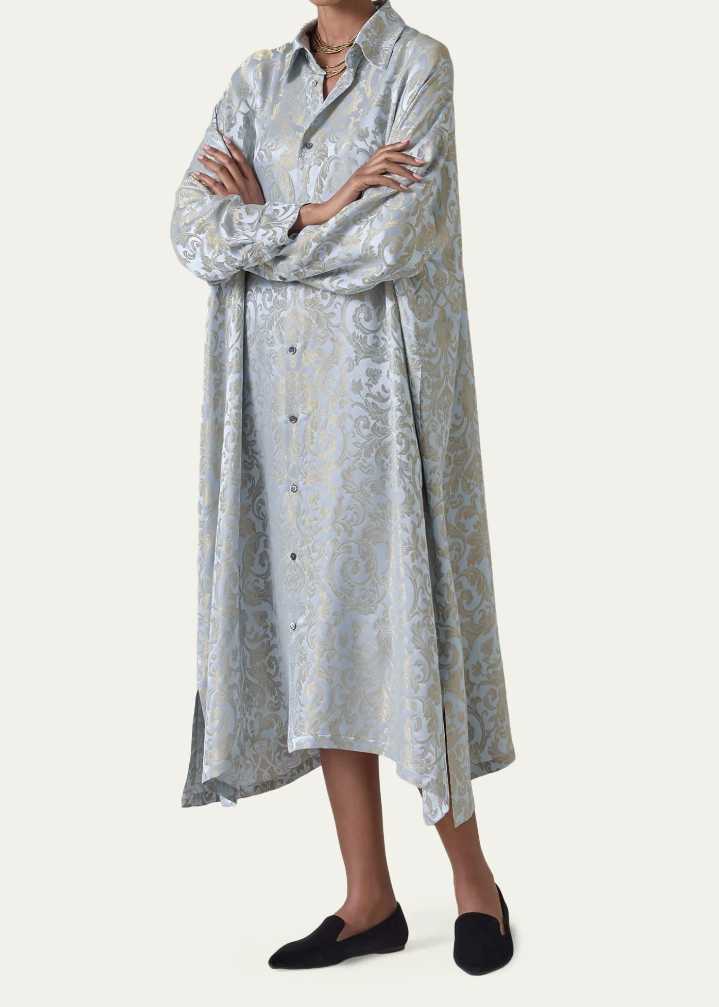 EskandarJacquard Wide A-Line Shirt Dress With Collar