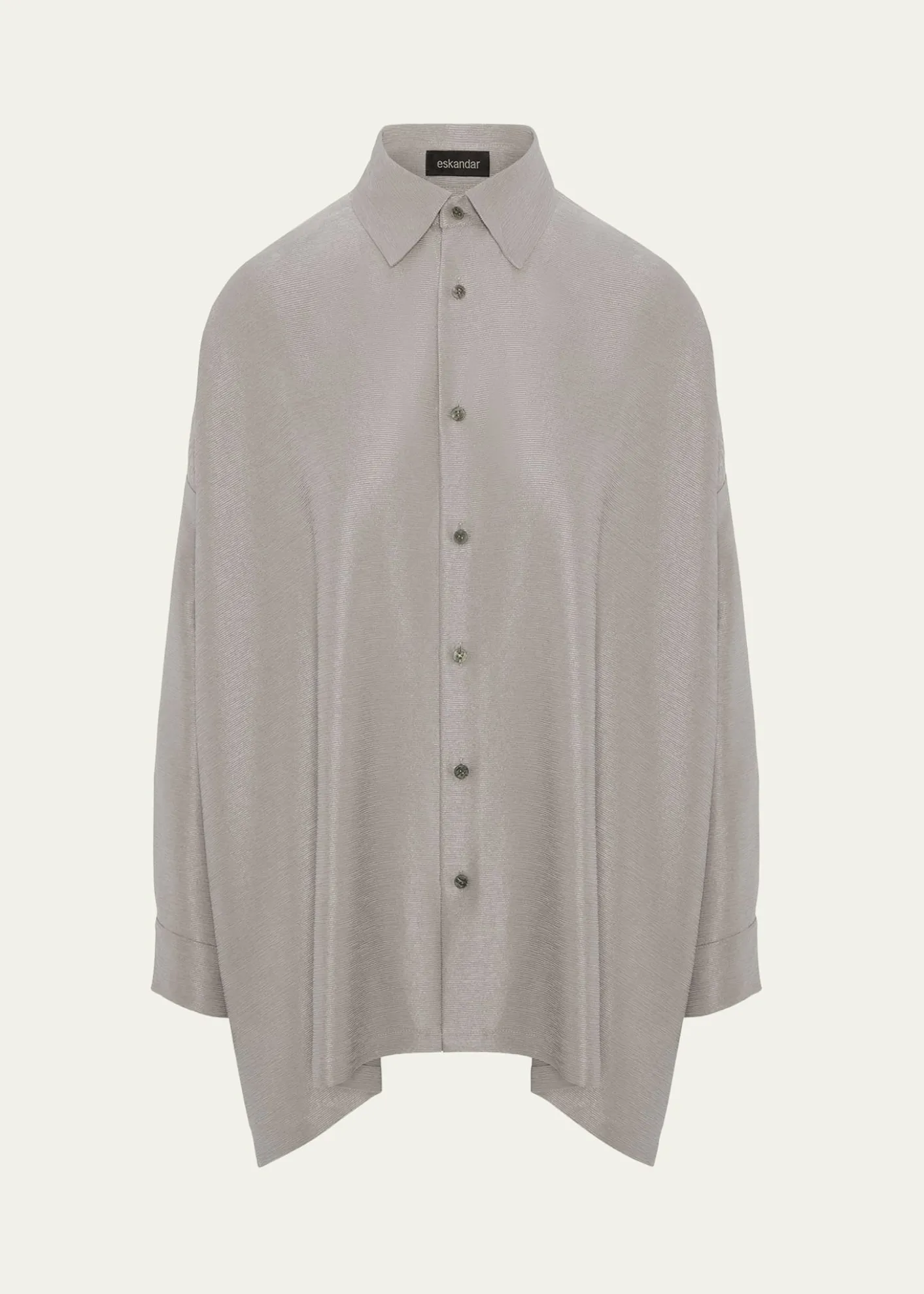 EskandarLightweight Silk Plisse Wide A-Line Shirt With Collar - Mid Plus Length