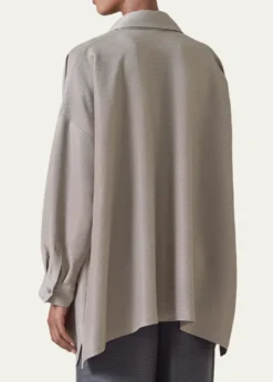 EskandarLightweight Silk Plisse Wide A-Line Shirt With Collar - Mid Plus Length