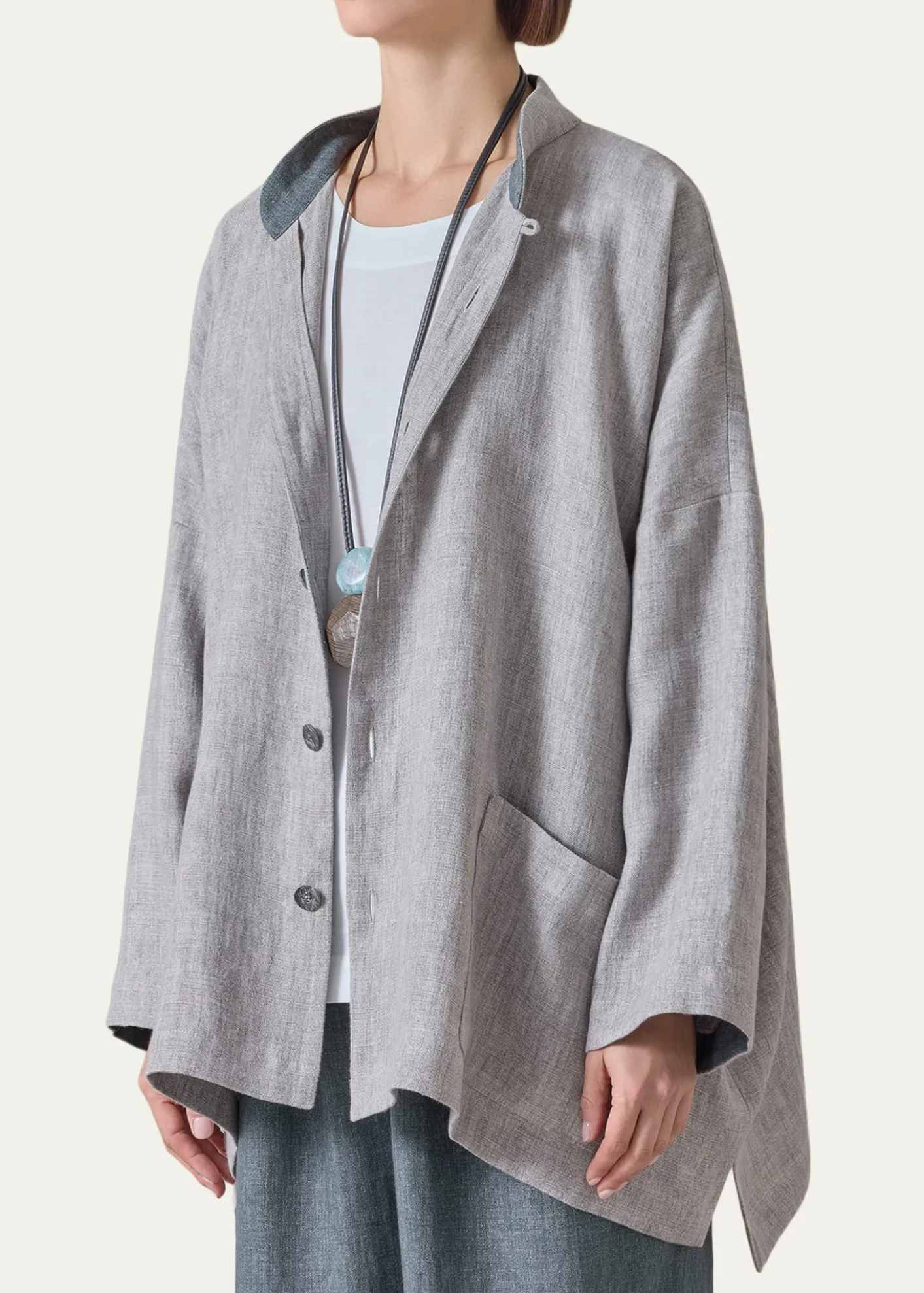 EskandarLonger Back Wide Mandarin Jacket - Long Length