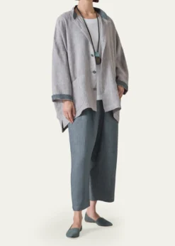 EskandarLonger Back Wide Mandarin Jacket - Long Length