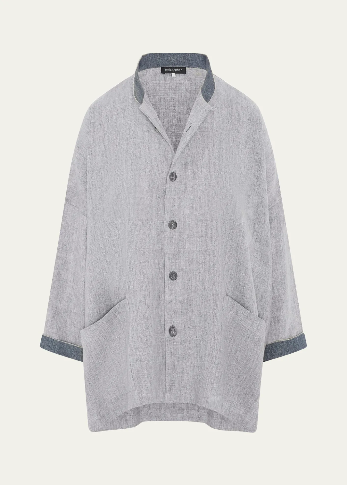 EskandarLonger Back Wide Mandarin Jacket - Long Length