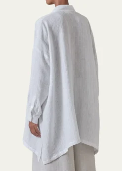 EskandarMetallic Linen Wide A-Line Collarless Shirt - Long Plus Length