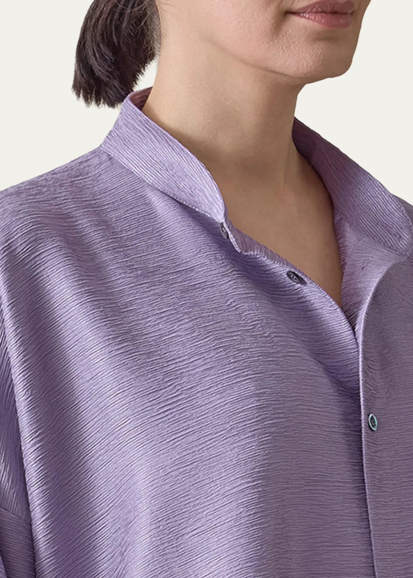 EskandarMidweight Silk Plisse Wide A-Line Shirt