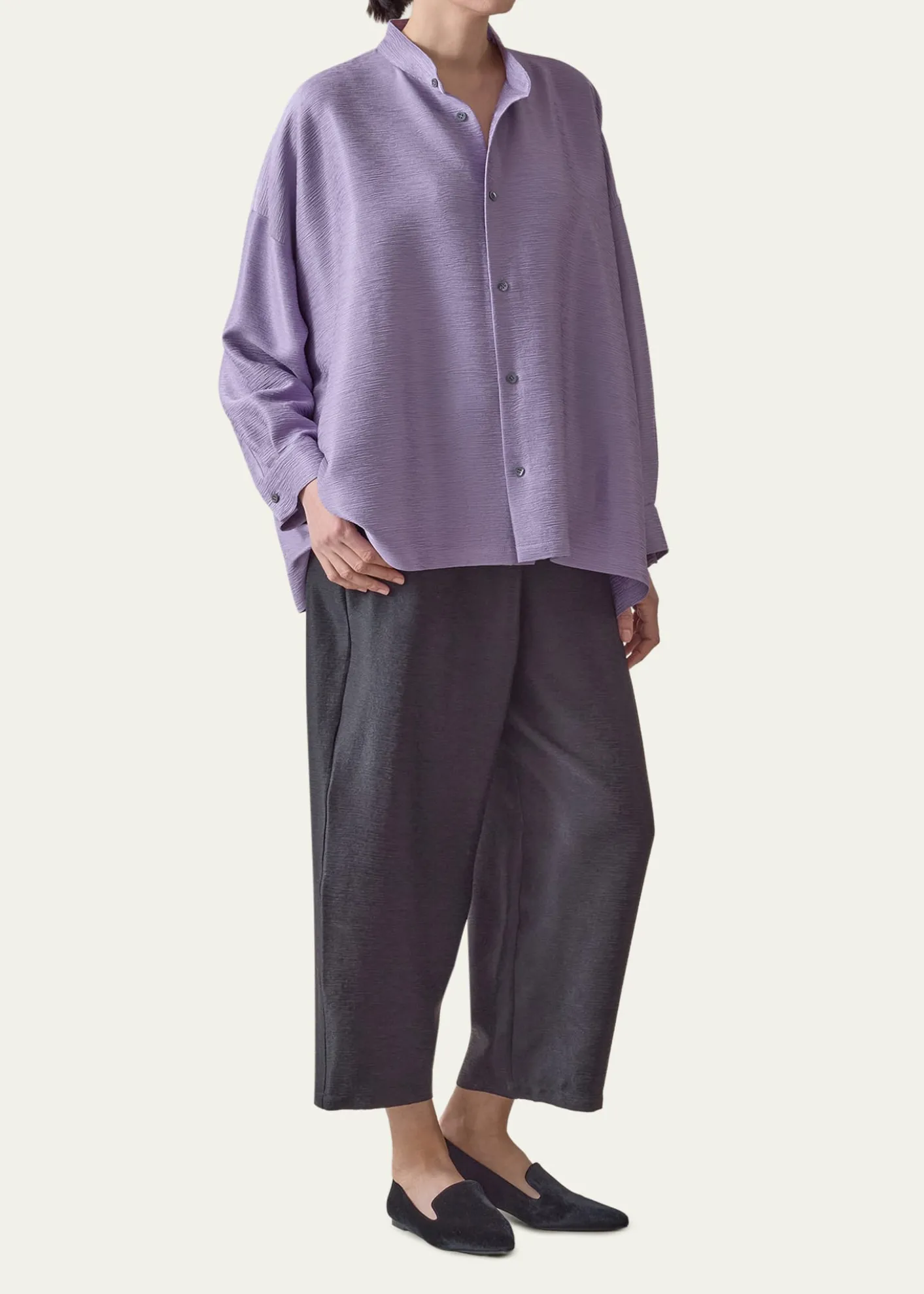 EskandarMidweight Silk Plisse Wide A-Line Shirt