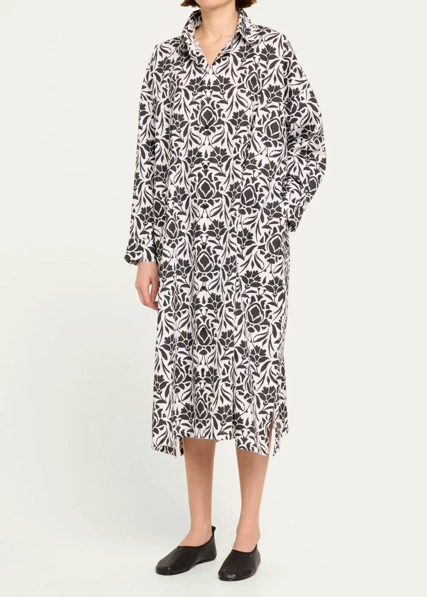 EskandarPrinted Wide A-line Shirtdress