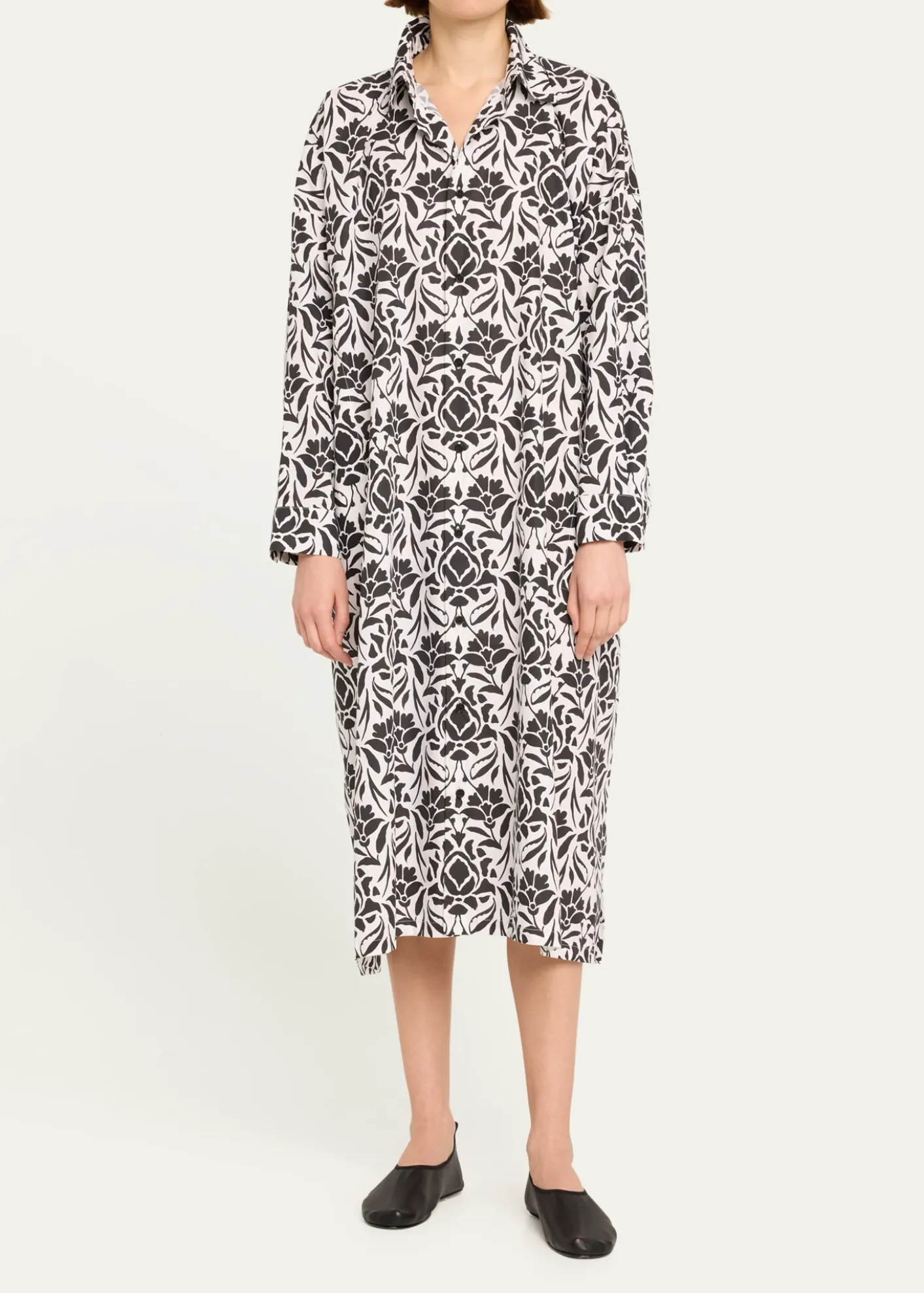 EskandarPrinted Wide A-line Shirtdress
