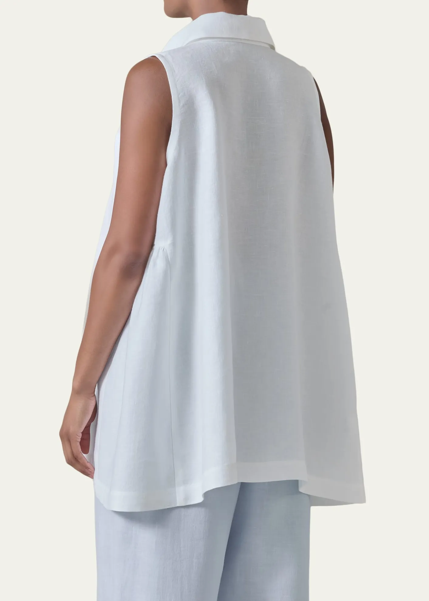 EskandarSide Pleated Sleeveless Shirt With Collar - Long Length