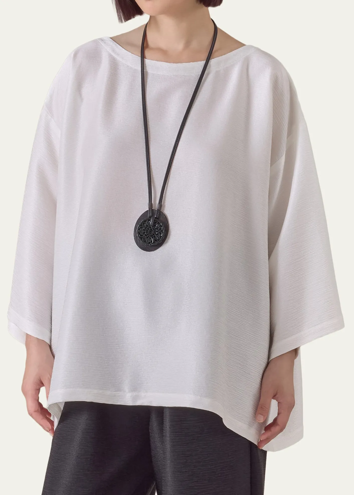 Eskandar3/4-Sleeve Shimmer Silk Top