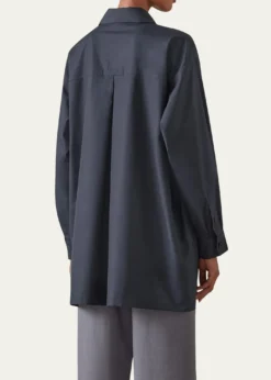 EskandarSlim A-line Back Pleat Shirt With Collar (Long Plus Length)