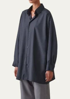 EskandarSlim A-line Back Pleat Shirt With Collar (Long Plus Length)