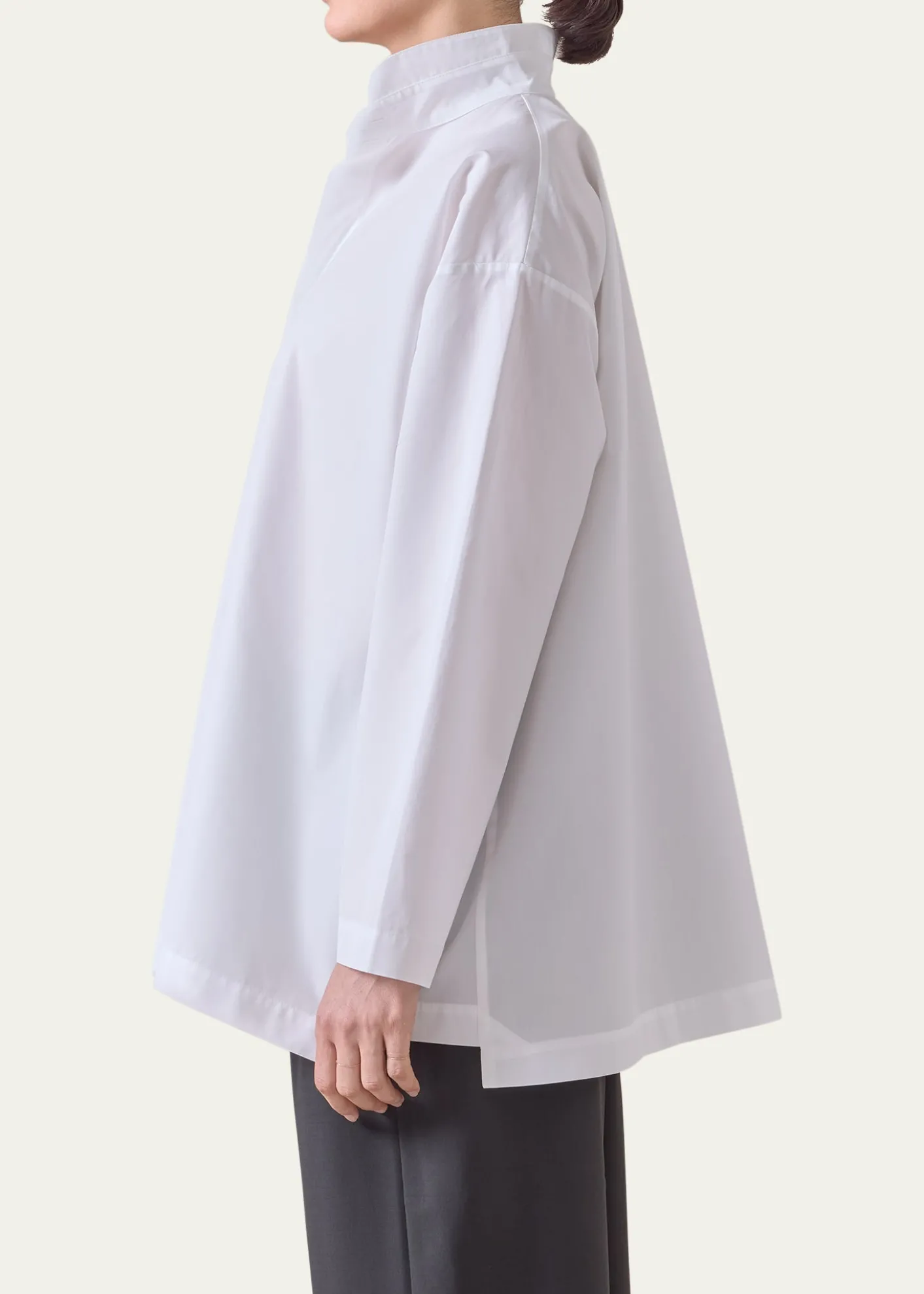 EskandarSlim A-Line Double Stand Collar Shirt with Stepped Insert (Long Length)