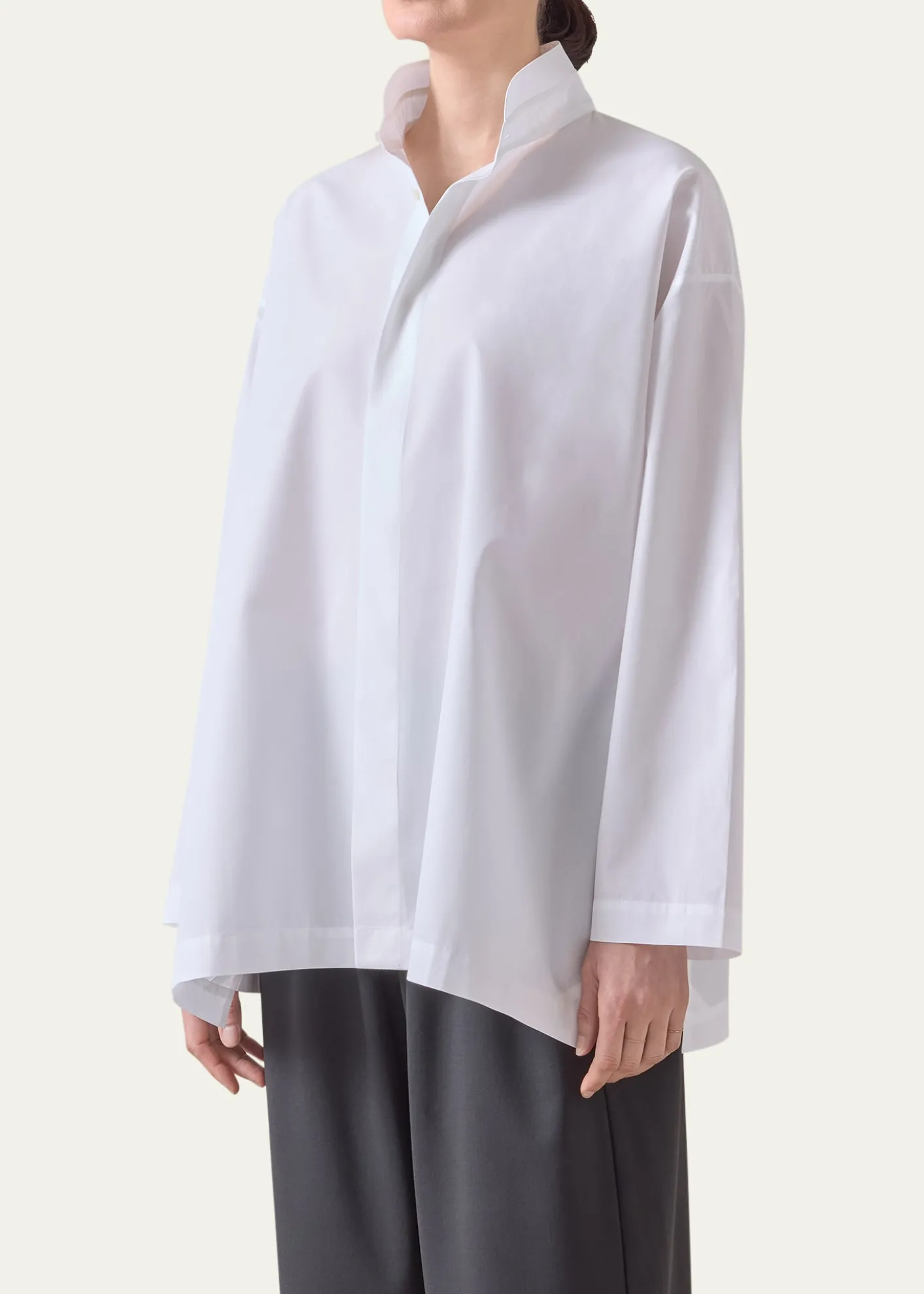 EskandarSlim A-Line Double Stand Collar Shirt with Stepped Insert (Long Length)