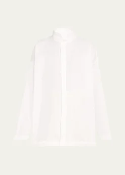 EskandarSlim A-Line Double Stand Collar Shirt with Stepped Insert (Long Length)