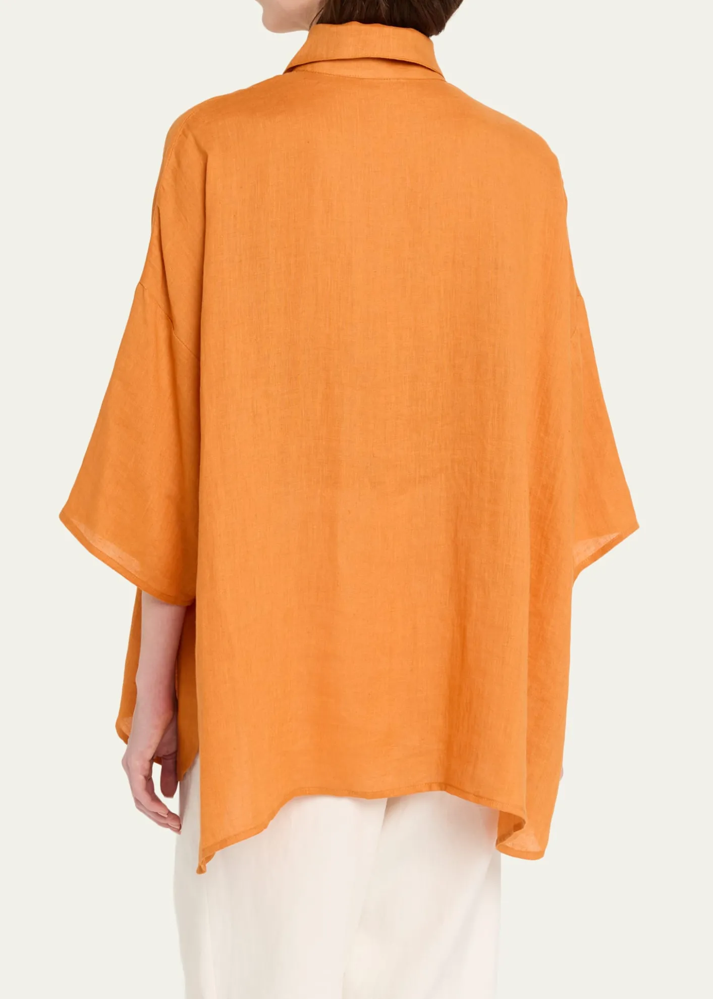 EskandarSloped Shoulder Wide A-Line Short Sleeve Shirt With Collar - Mid Length