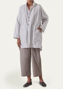 EskandarSloped Shoulder Wide A-Line Artists Smock With Pleated Collar - Long Plus Length