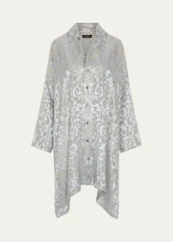 EskandarWide A-Line Chinese Collar Shirt - Very Long With Slits