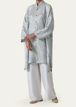 EskandarWide A-Line Chinese Collar Shirt - Very Long With Slits