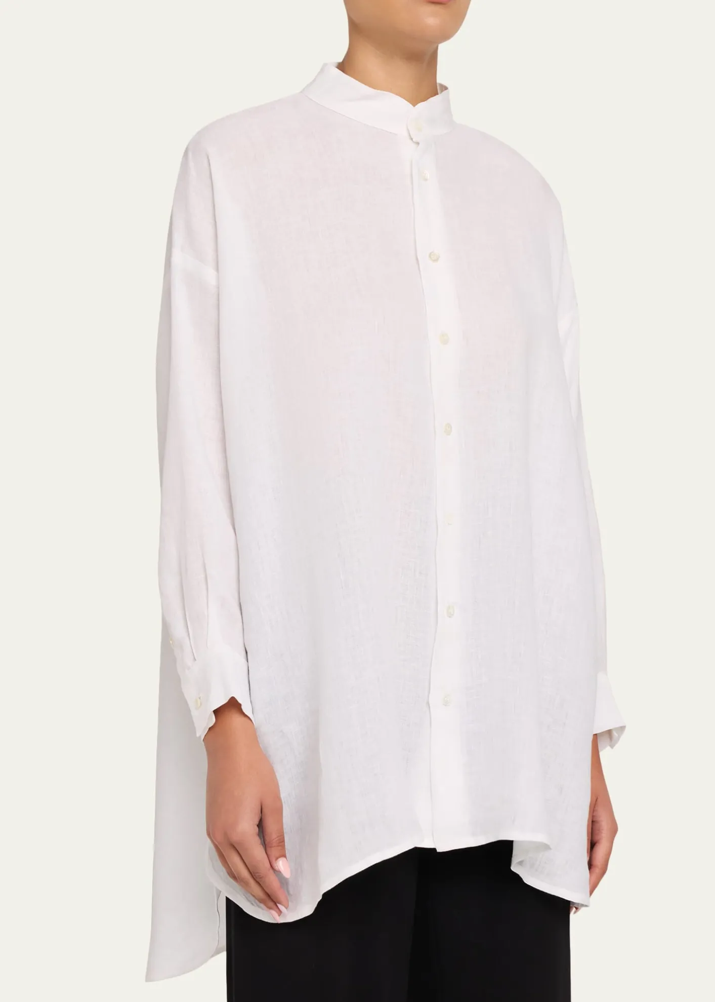EskandarWide A-Line Collarless Classic Shirt - Long Plus Length
