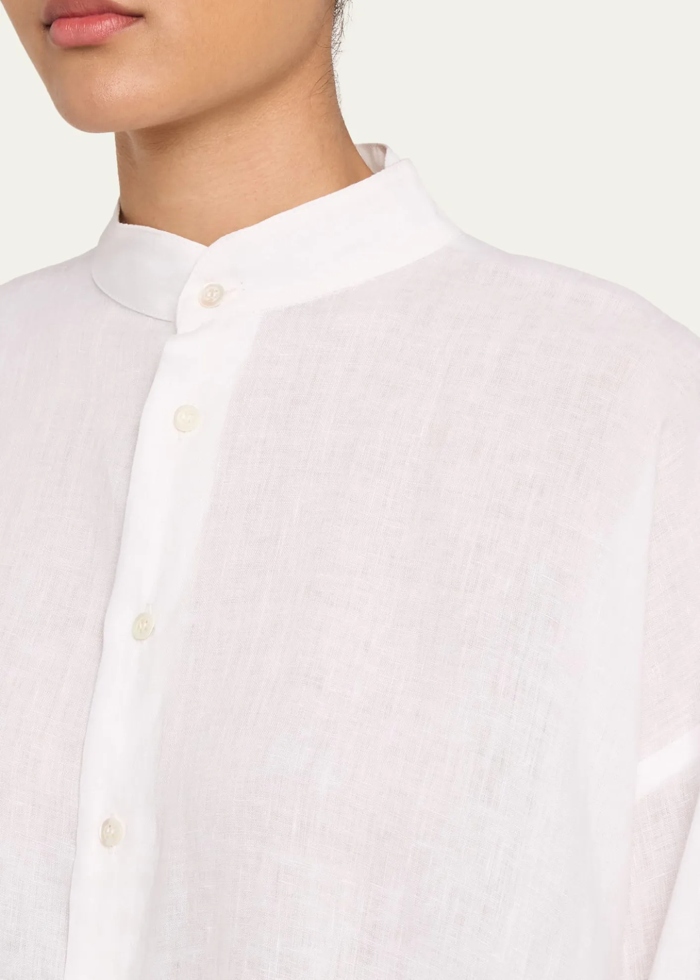 EskandarWide A-Line Collarless Classic Shirt - Long Plus Length