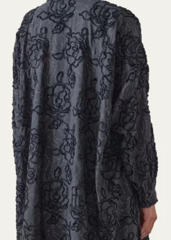 EskandarWide A-Line Collarless Shirt With Slits (Very Long Length)