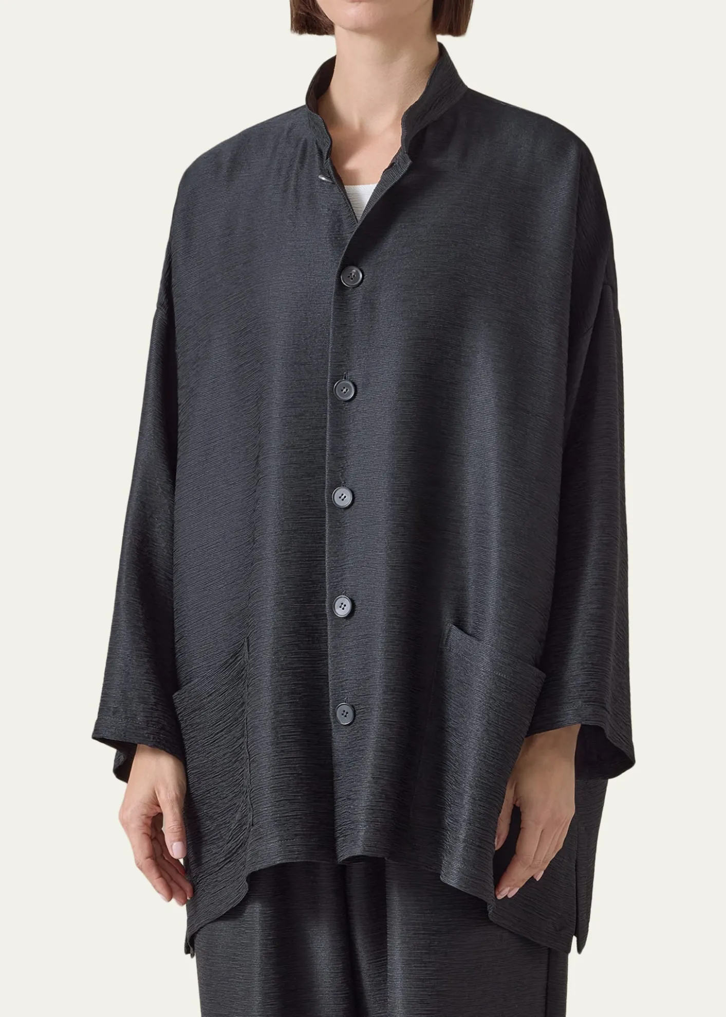 EskandarWide A-Line Mandarin Jacket - Long Length