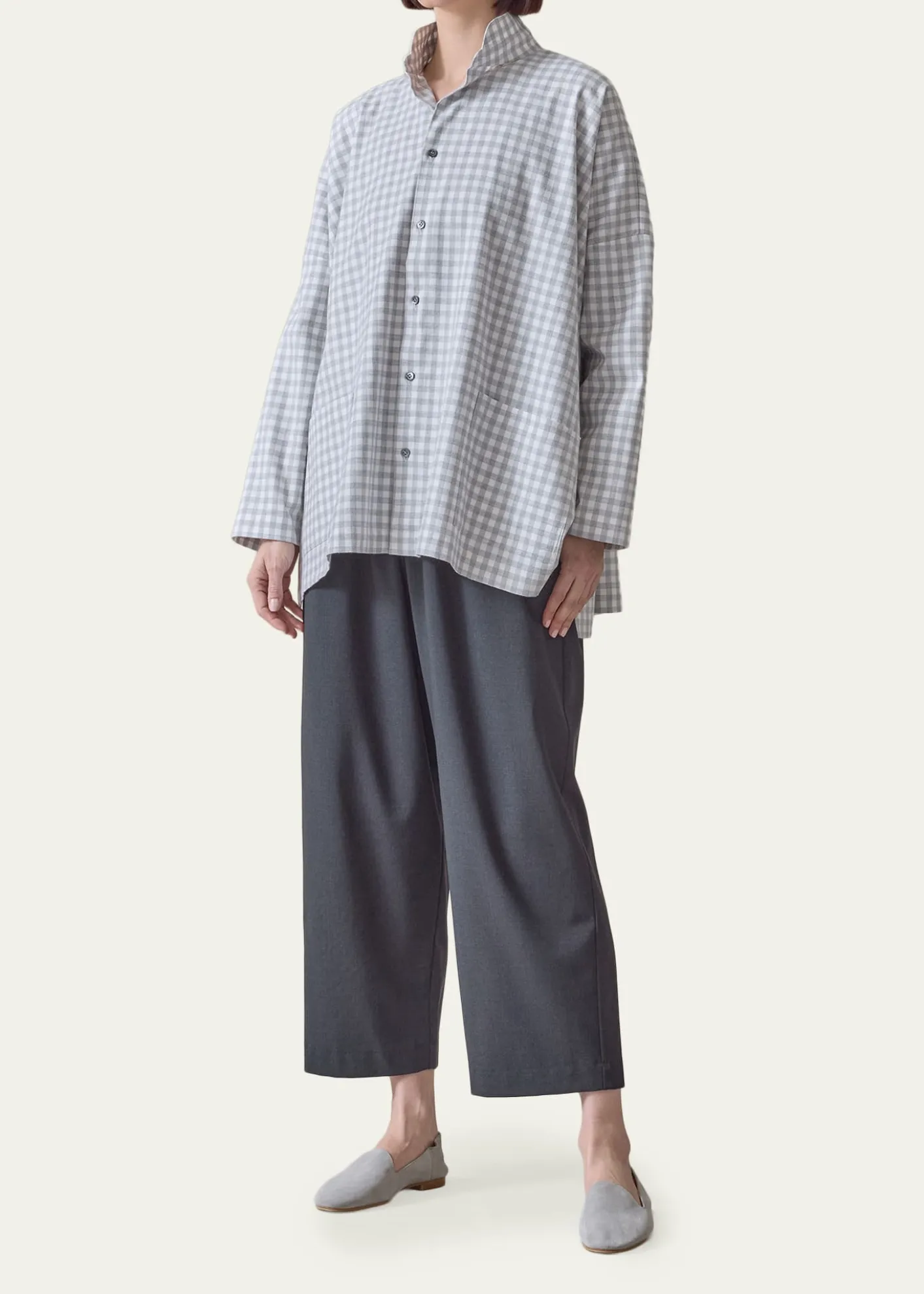 EskandarWide Brushed Gingham Cotton Shirt