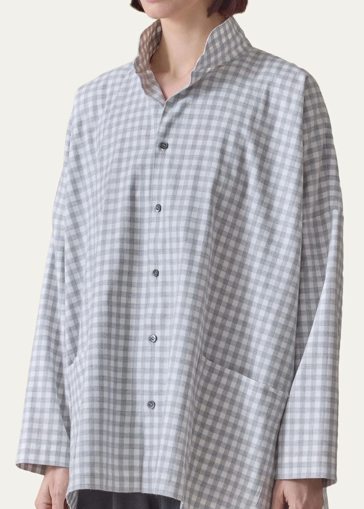 EskandarWide Brushed Gingham Cotton Shirt