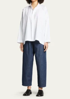 EskandarWide Longer-Back Double Stand Collar Shirt (Mid Plus Length)