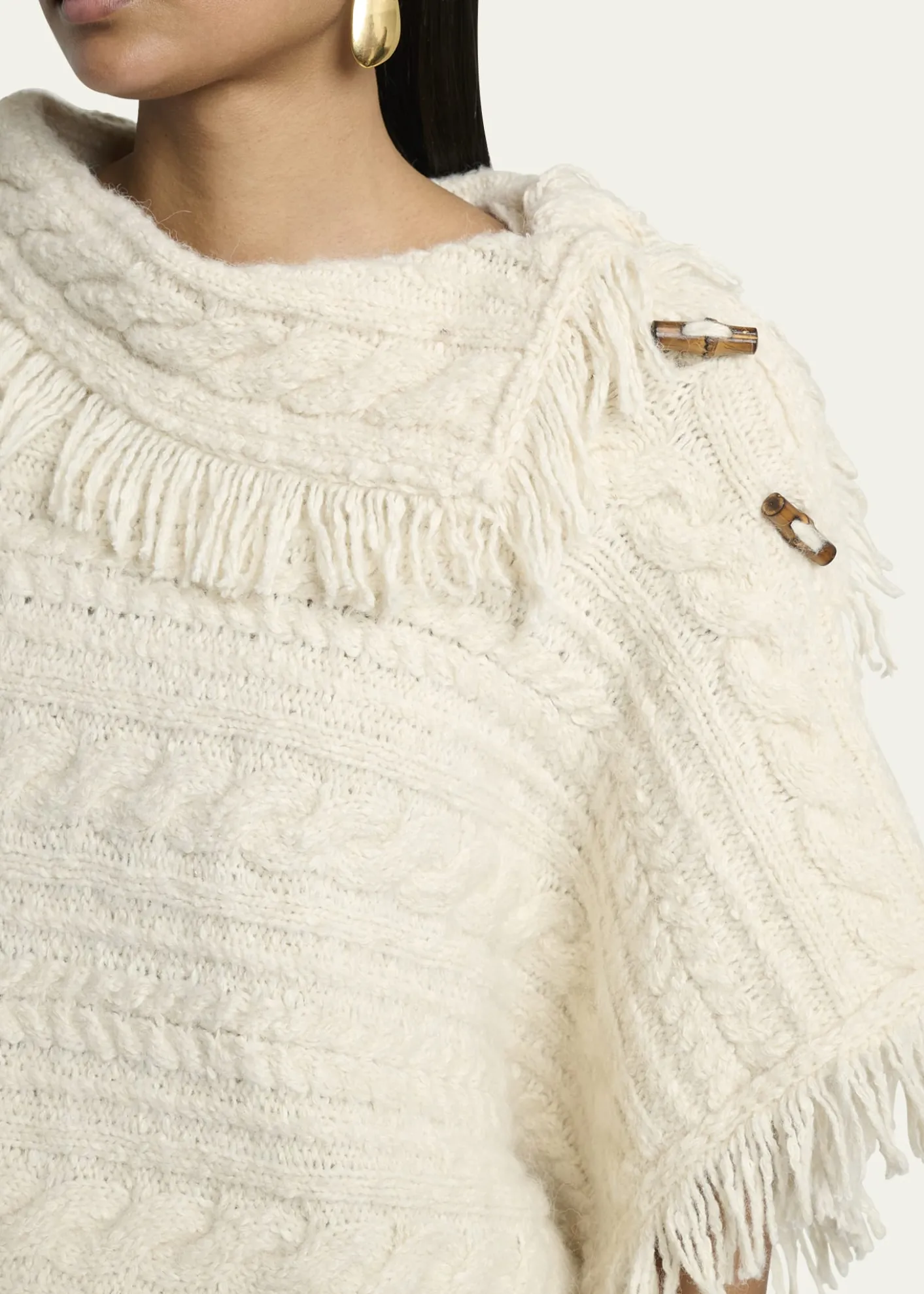 Etoile Isabel MarantBlanche Fringe Cable-Knit Sweater