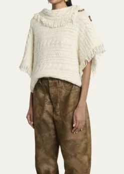 Etoile Isabel MarantBlanche Fringe Cable-Knit Sweater