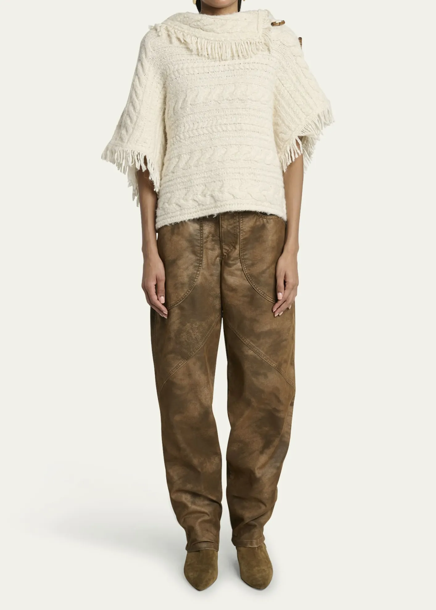 Etoile Isabel MarantBlanche Fringe Cable-Knit Sweater