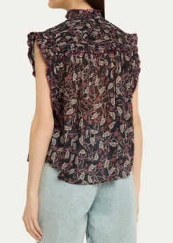 Etoile Isabel MarantDersia Floral Ruffled Cotton Button-Front Top