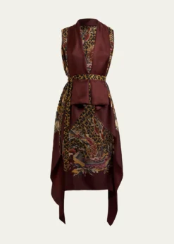 EtroLeopard & Avian Print Silk Foulard Vest