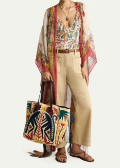 EtroMulticolor Fringe-Trim Kaftan Coverup