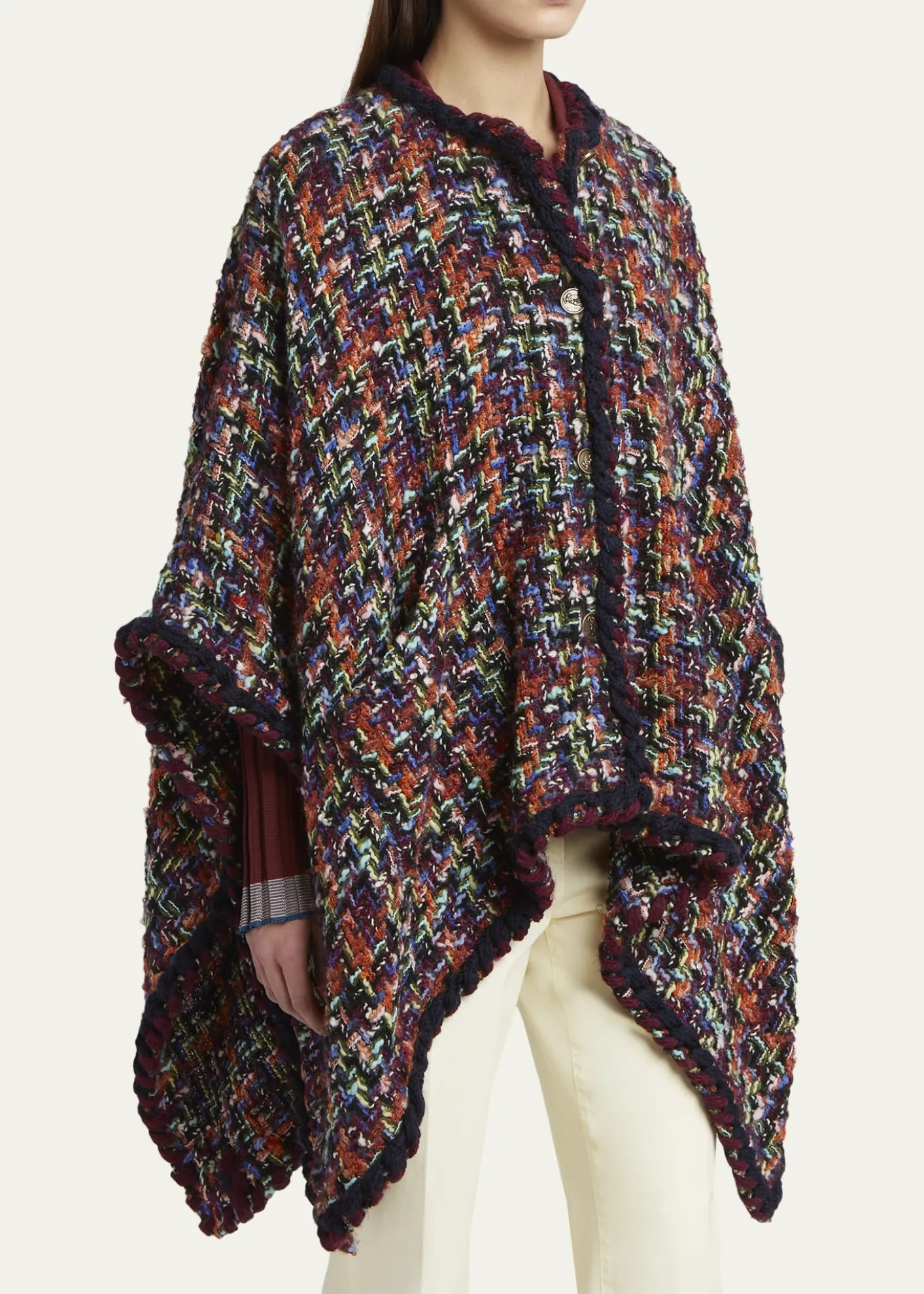 EtroMulticolor Tweed Wool-Mohair Blend Cape