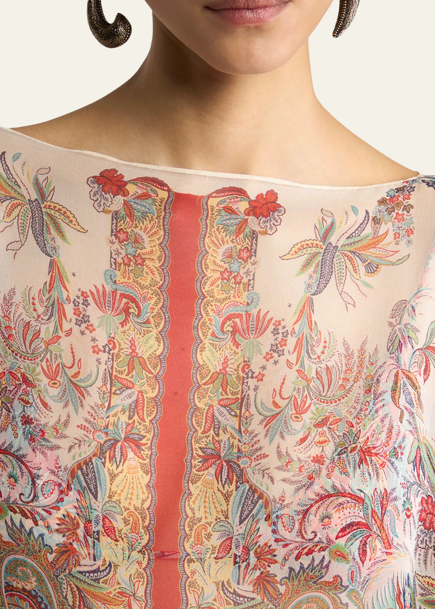 EtroPaisley Foliage Motif Silk Poncho Top