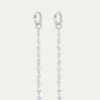 64 Facets18K White Gold Single Tassel Earrings with Diamonds, 3"L