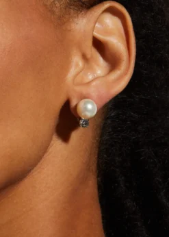 Fantasia by DeSerio10mm Pearly Bead & Crystal Stud Earrings