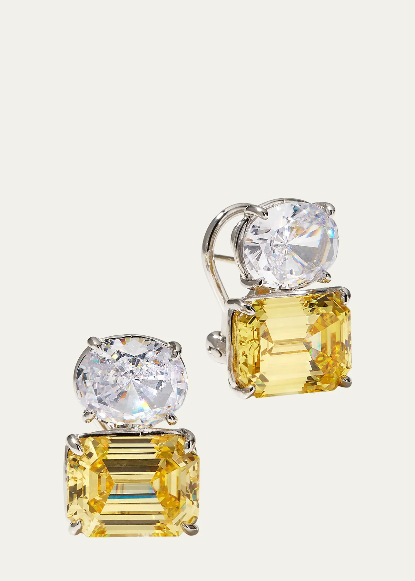 Fantasia by DeSerio26.0 TCW White Oval & Canary Emerald-Cut Stud Earrings