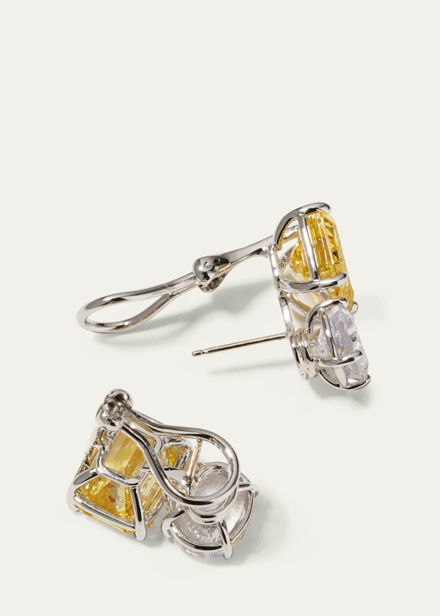 Fantasia by DeSerio26.0 TCW White Oval & Canary Emerald-Cut Stud Earrings