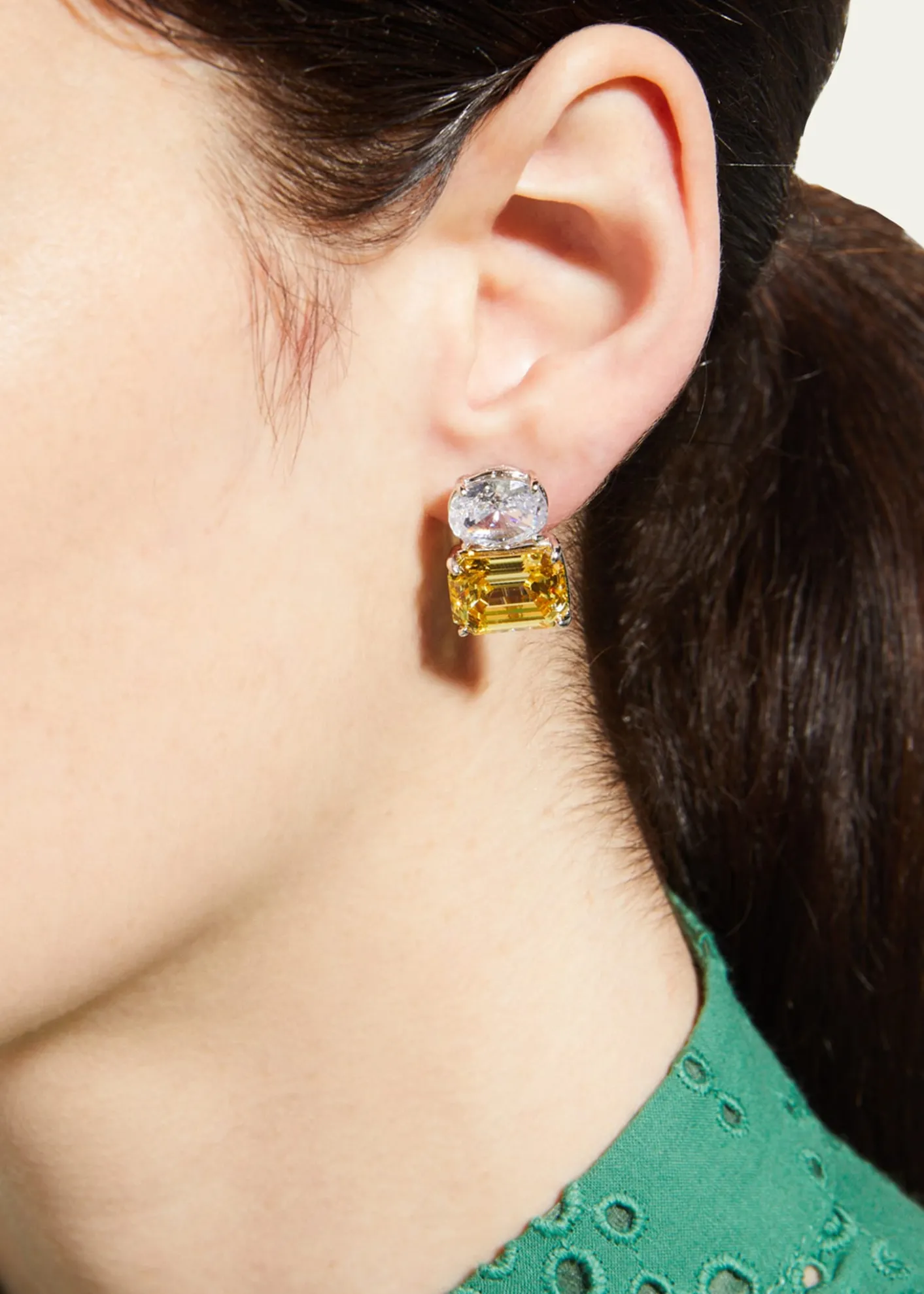 Fantasia by DeSerio26.0 TCW White Oval & Canary Emerald-Cut Stud Earrings